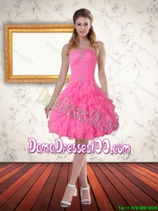 Beautiful Baby Pink Sweetheart Dama Dress with Beading and Ruffled Layers