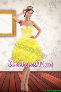 Beautiful Sweetheart Beaded and Ruffled Yellow Dama Dresses For Quinceanera for 2015 Spring