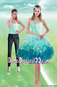 Elegant Sweetheart Multi Color 2015 Summer Dama Dresses For Quinceanera with Beading and Ruffles