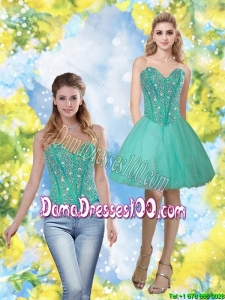 Exclusive 2015 Beading and Appliques Sweetheart Dama Dress in Turquoise