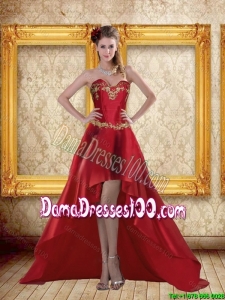 Fashionable High Low Sweetheart Wine Red Beading Group Buying Dama Dresses