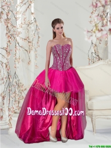 New Arrival Beading Hot Pink Dama Dresses