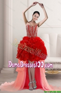 2015 Beautiful High Low Dama Dresses with Beading and Ruffles