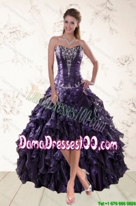 2015 Exclusive Purple High Low Dama Dresses for Spring