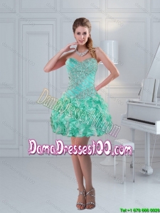Apple Green Sweetheart Ruffled Beaded Beautiful Dama Dresses for 2015