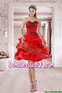 Elegant Sweetheart Red 2015 Dama Dresses with Embroidery and Ruffles