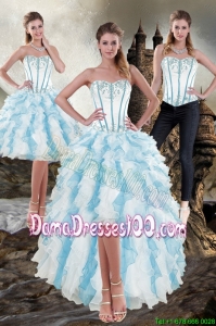 Elegant Sweetheart White and Blue 2015 Fall Dama Dress with Appliques and Ruffles