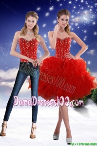 Luxurious 2015 Sweetheart Red Dama Dress with Beading and Ruffles