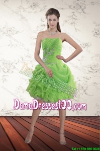 Spring Green Strapless Dama Dresses with Ruffles and Beading