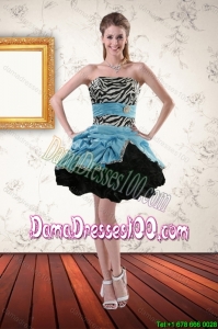 Zebra Printed Strapless Dama Gown with Ruffles and Pick Ups