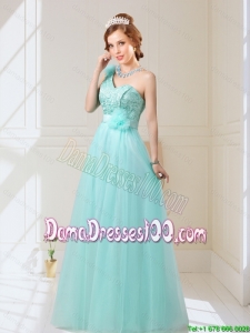 Elegant Empire Lace Up Hand Made Flowers Dama Dresses in Mint
