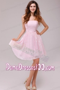 Baby Pink Strapless Knee-length Empire Dama Dress For 2014