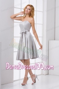 Cheap A-line Strapless Grey Mini-length Dama Dress with Bowknot