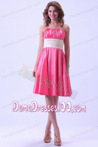 Hot Pink Dama Dress With Ruching Knee-length Taffeta For Custom Made