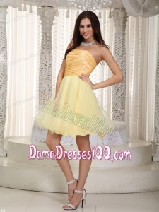 Light Yellow A-line Strapless Mini-length Ruch Dama Dress