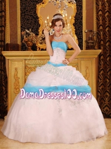 Perfect Ball Gown Strapless Floor-length Appliques Satin and Organza White Quinceanera Dress