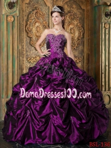 Eggplant Purple Ball Gown Sweetheart Floor-length Picks-up Taffeta Quinceanera Dress