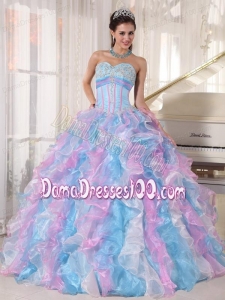 Multi-color Ball Gown Sweetheart Floor-length Organza Appliques Quinceanera Dress