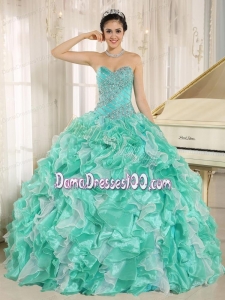 Apple Green Beaded Bodice and Ruffles Custom Made For 2014Quinceanera Dress In Anderson California