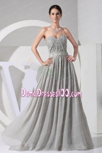 Appliques With Beading Decorate Bodice Grey Chiffon Floor-length Sweetheart Dama Dress