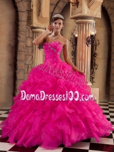 Coral Red Ball Gown Sweetheart Floor-length Organza Ruffles Quinceanera Dress