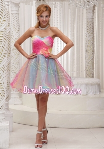 Lovely Ombre Color Prom Dress For 2014 Organza With Hand Made Flower