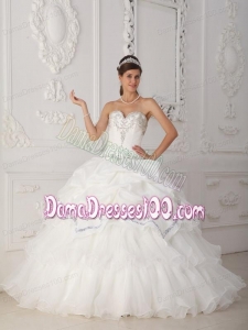 White Ball Gown Sweetheart Floor-length Organza and Taffeta Beading Quinceanera Dress