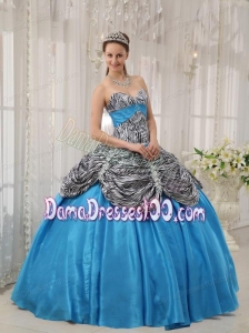 Aqua Blue Ball Gown Sweetheart Floor-length Taffeta and Zebra or Leopard Ruffles Quinceanera Dress
