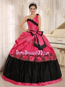 Coral Red One Shoulder In Arcadia California For 2013 Quinceanera Dress With Bowknot and Appliques