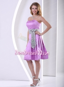 Lavender A-line Knee-length Dama Dress With Sequins Decorated Sash