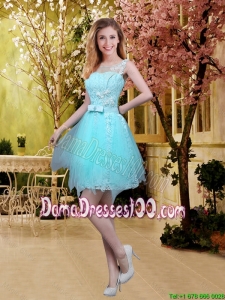 2016 Fall Perfect Scoop Beaded Dama Dresses with Appliques in Aqua Blue