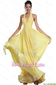 Fashionable Empire Ruched Yellow Prom Dresses with Halter Top for 2016