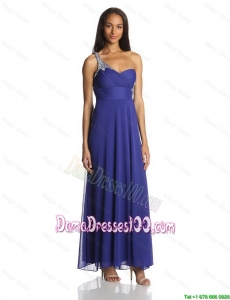 Sexy Empire One Shoulder Ankle Length Chiffon Prom Dresses in Blue