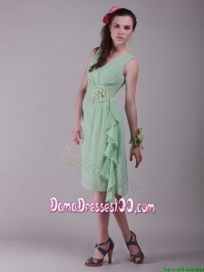 Cheap Empire V Neck Hand Made Flowers Prom Dresses in Apple Green for 2015