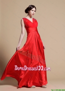 Discount Empire V Neck Prom Dresses with Beading