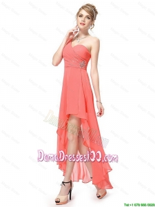 Latest High Low One Shoulder Dama Dresses with Side Zipper