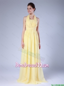 New Arrivals Halter Top Yellow Dama Dresses with Brush Train for 2016