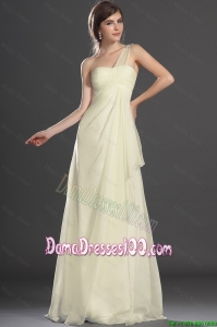 New Style Champagne Brush Train Dama Dresses with One Shoulder