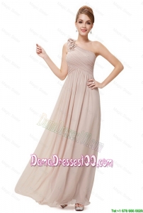 2016 Beautiful Ruched Champagne Prom Dresses with One Shoulder