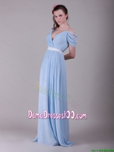 2016 Exclusive Spaghetti Straps Light Blue Dama Dresses with Ruching and Belt
