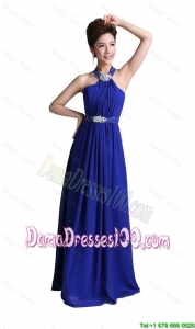 2016 Luxurious Empire Halter Top Dama Dresses with Beading in Royal Blue