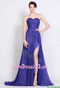 2016 Luxurious Sweetheart High Slit Prom Dresses in Royal Blue
