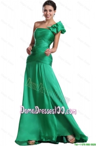 Discount Brush Train Ruched Green Dama Dresses with One Shoulder for 2016