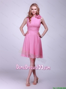 Gorgeous Rose Pink Dama Dresses with Pleats and Hand Made Flowers for 2016