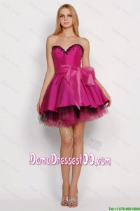 2016 Modest A Line Sweetheart Dama Dresses with Sashes in Fuchsia