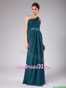 Elegant One Shoulder Teal Dama Dresses with Ruching for 2016