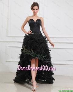 Gorgeous High Low Black Dama Gowns with Beading and Ruffles
