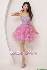 Pretty Sweetheart Bowknot and Beaded Short Dama Gowns in Multi Color