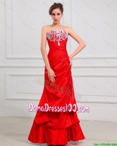2016 Luxurious Column Strapless Appliques Dama Dresses in Red