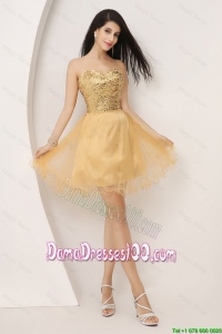 Beautiful A Line Gold Sweetheart Dama Gowns with Lace Up